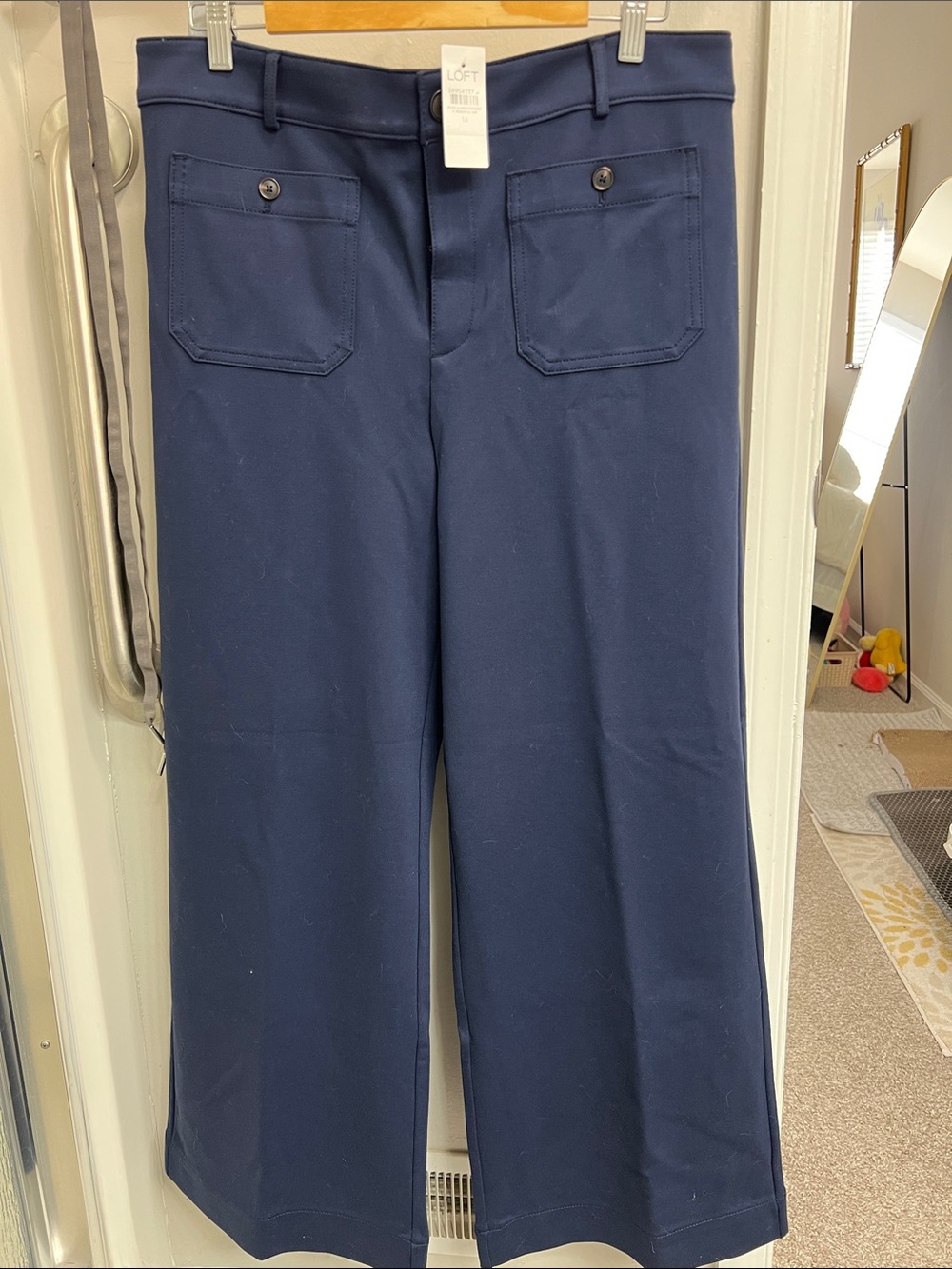 LOFT Navy Wide-Leg Chinos for women